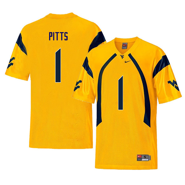 NCAA Men's Derrek Pitts West Virginia Mountaineers Yellow #1 Nike Stitched Football College Retro Authentic Jersey IM23O43DB